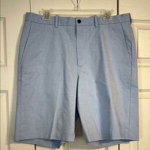 NORDSTROM Size 35 Wrinkle Free Supima Cotton Flat Front Blue Shorts Smartcare